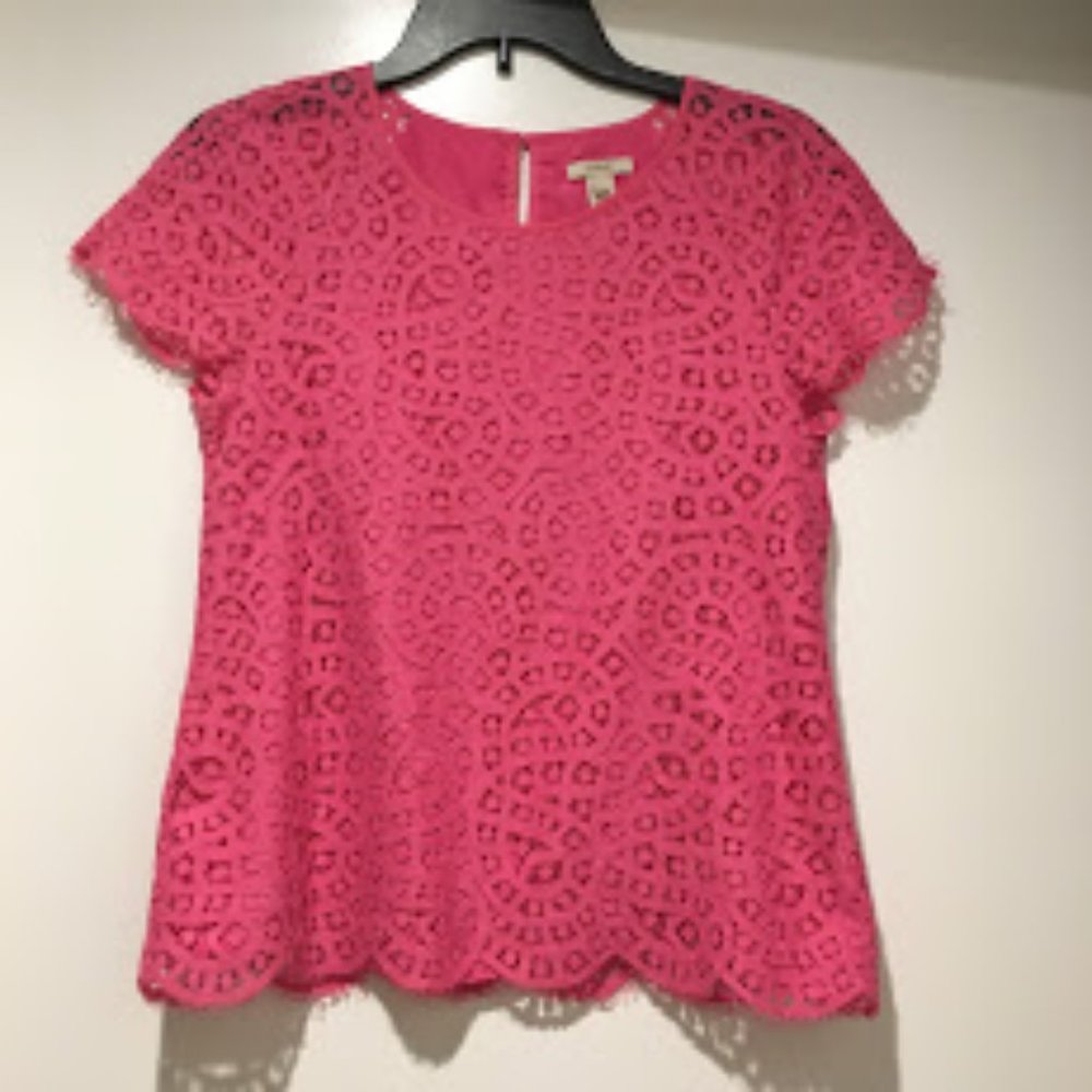 J. Crew Lace Short Sleeve Fuchsia Top Size 0
